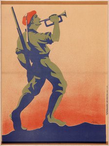 Carlist Soldier Playing the Bugle , 1936-1937. Creator: Arlaiz (active 1936-1937).