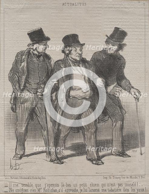 Actualities (No. 7): It seems to me that I notice a little dog there that is not muzzled!..., 1852. Creator: Honoré Daumier (French, 1808-1879).