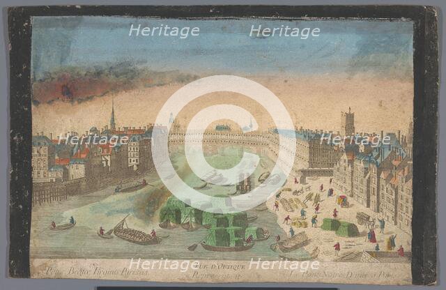 View of the built-up Pont Notre-Dame over the Seine River in Paris, 1700-1799. Creator: Anon.