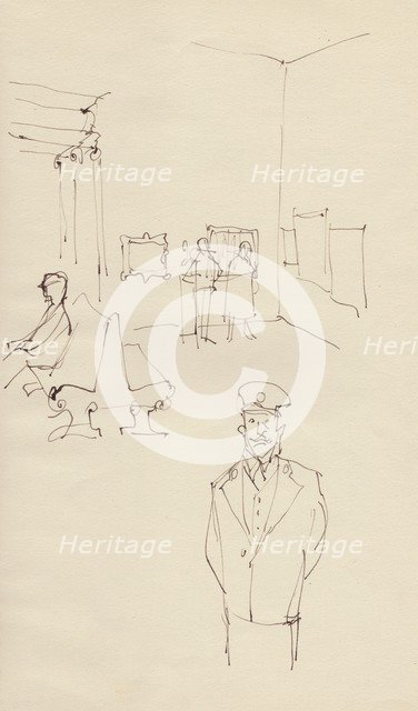 Guard in an art gallery, c1950. Creator: Shirley Markham.