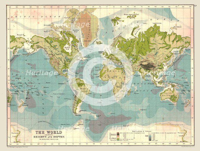 Map of the World showing Heights and Depths, 1902. Creator: Unknown.