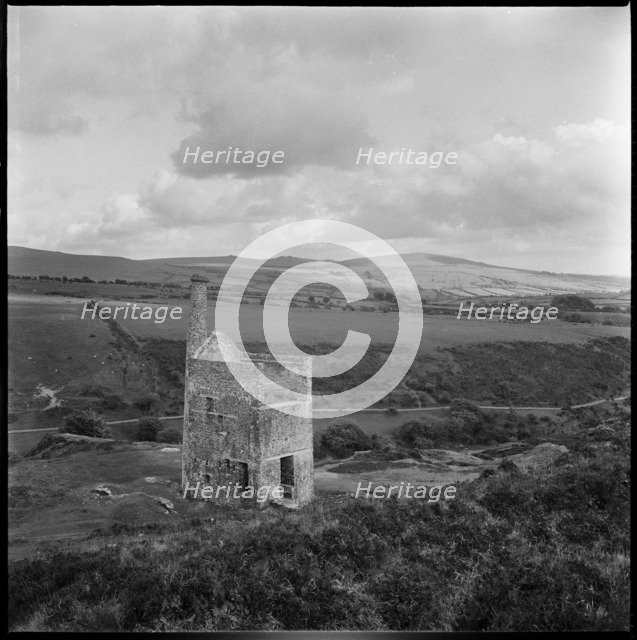 Derelict mine engine house within a rural landscape, Cornwall, 1967-1970. Creator: Eileen Deste.