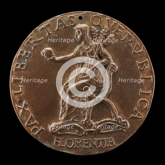 Florence Holding an Orb and Triple Olive Branch [reverse], c. 1465/1469. Creator: Unknown.