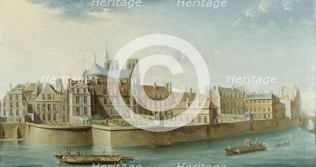 Cloisters of Notre-Dame, seen from Ile Saint Louis (Quai d'Orleans), 1753. Creator: Nicolas Raguenet.
