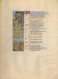 August Calendar Page; Threshing; Virgo; Katherine Hours, about 1480-1485. Creator: Unknown.