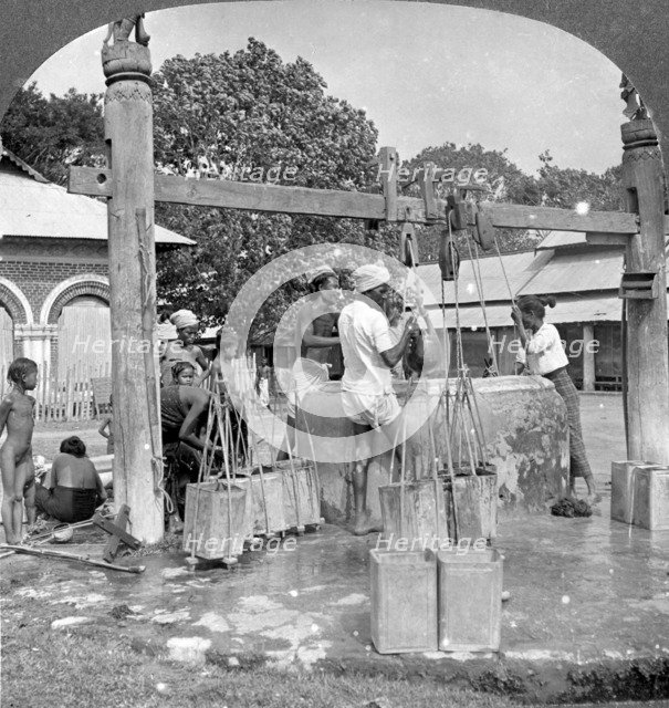 Public water wells, Mandalay, Burma, 1908.  Artist: Stereo Travel Co