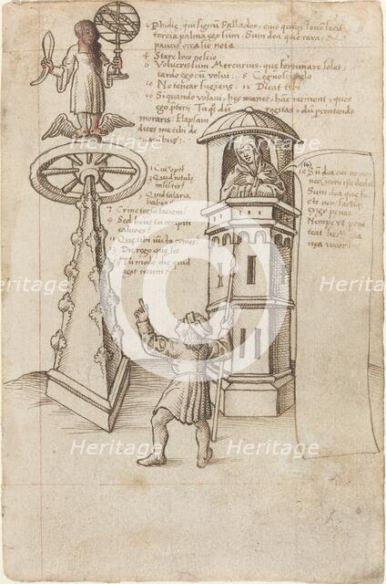 The Statue of Opportunity, a Passer-by, and Remorse [fol. 8r], c. 1512/1515. Creator: Unknown.