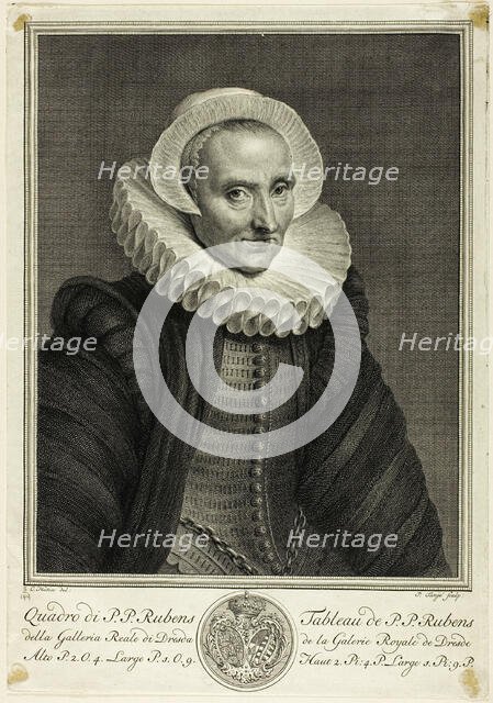 Portrait of a Sixty-year-old Woman, from Recueil d'estampes d'après les plus célèbres..., c.1757. Creator: Pierre Tanje.