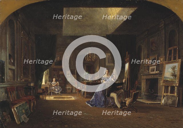 Charles XV's studio. In the studio, King Charles XV can be seen sitting at his easel..., 1862. Creator: Pierre Henri Tetar Van Elven.