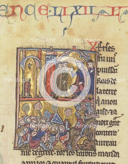 Baldwin II and Templars. Miniature from the "Historia" by William of Tyre , 13th century. Creator: Anonymous.