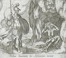Minerva at Envy's Cave, published 1606. Creators: Antonio Tempesta, Wilhelm Janson.