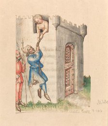 Woman Suspending Man from Tower, c. 1420/1430. Creator: Unknown.