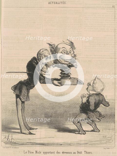 Molé apportant des étrennes au petit thiers, 19th century. Creator: Honore Daumier.