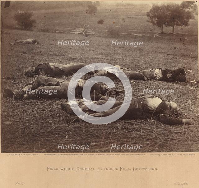 Field Where General Reynolds Fell, Gettysburg, July 5, 1863, July 5, 1863. Creator: Tim O'Sullivan.