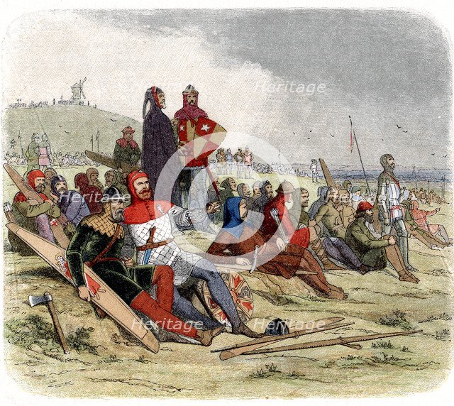 English troops waiting to go into action at the Battle of Crecy, August 1346 (c1860). Creator: Unknown.