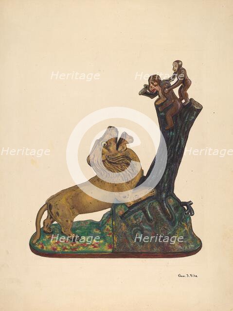 Toy Bank: Monkey and Lion, c. 1937. Creator: George File.