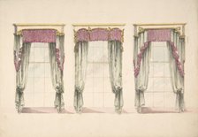 Design for Gray Curtains with Pink Fringes, and White and Gold Pediments, ca. 1820. Creator: Anon.