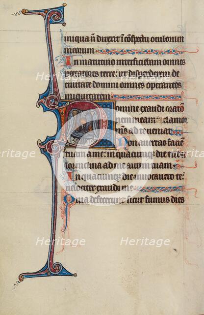Initial D: A Pelican Feeding Her Young; Bute Psalter, text and illumination about 1285. Creator: Bute Master.