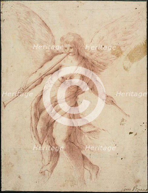 Fame Blowing on a Trumpet, n.d. Creator: Jacopo Palma.