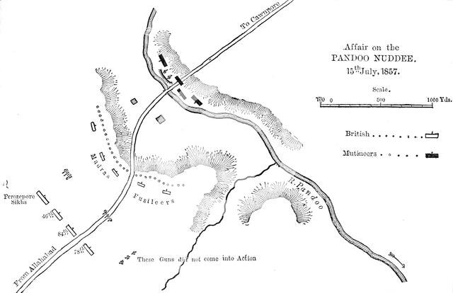 'Plan of the Affair at Pandoo Nuddee', c1891. Creator: James Grant.