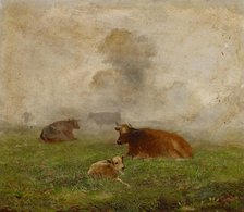 Foggy Landscape with Cows, date unknown, c1871-1928. Creator: Wilson Reed Berry.