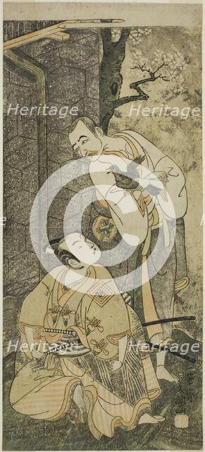 The Actors Nakamura Utaemon I as Seigen (right), and Ichikawa Komazo II as Shimizu ..., c. 1769. Creator: Ippitsusai Buncho.
