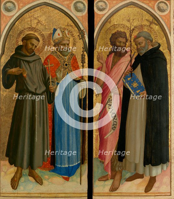 Saint Francis and a Bishop Saint, Saint John the Baptist and Saint Dominic, late 1420s. Creator: Fra Angelico.