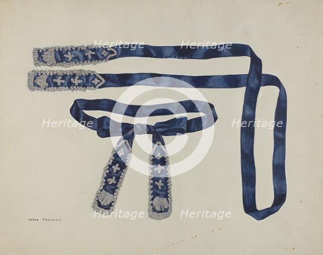 Man's Beaded Taffeta Necktie, 1935/1942. Creator: Verna Tallman.