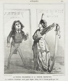Le Théâtre d'aujourd'hui et le théâtre d'autrefois. La Coutellerie dramatique ayant..., 1867. Creator: Cham.