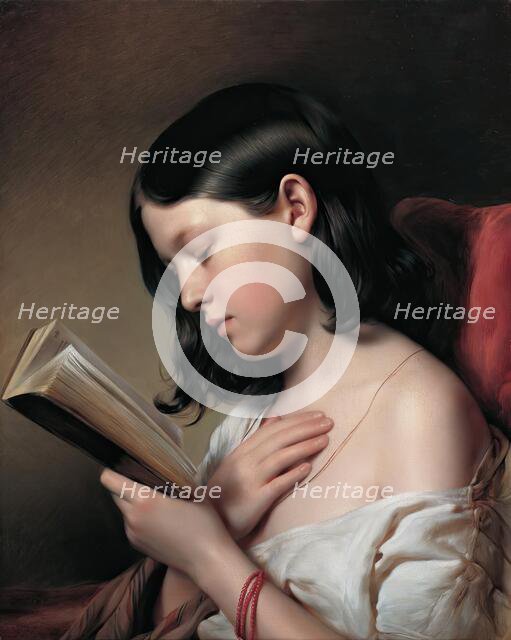 Girl reading, 1850. Creator: Franz Eybl.