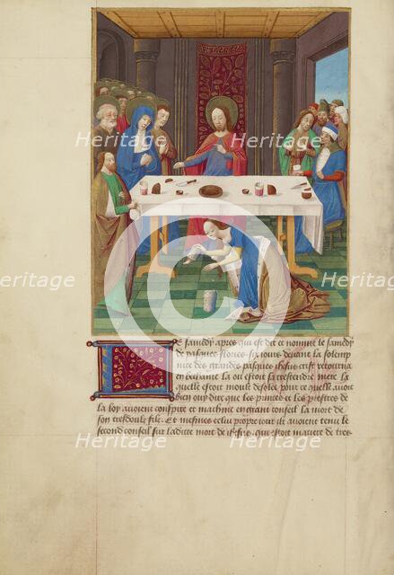 Mary Magdalene and Martha Inviting Christ and the Virgin to Dinner at the Home..., about 1480-1490. Creators: Master of Guillaume Lambert, Workshop of Master of Guillaume Lambert.