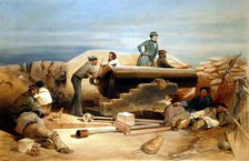 'A Quiet Day in the Diamond Battery - portrait of a Lancaster 68-pounder', Crimean War 1855-1856. Artist: William Simpson