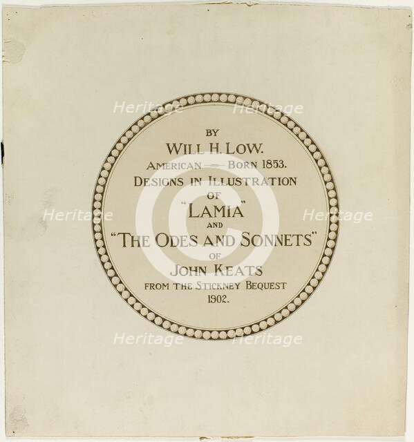 Title Page for the "Odes and Sonnets of John Keats", n.d. Creator: Will H. Low.