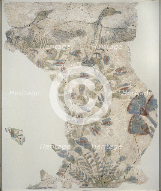 Fragment of painted plaster pavement depicting wild geece taking flight, XVIIIth Dynasty. Artist: Unknown.