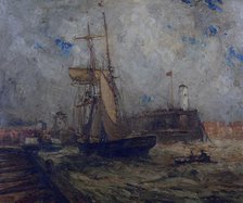 Brigantine going into Littlehampton Harbour, (c1900s) Creator: Nelson Ethelred Dawson.