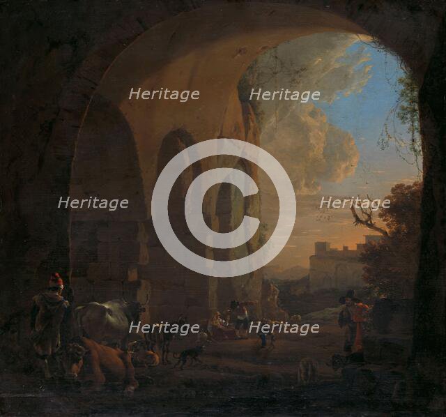 Drovers with Cattle under an Arch of the Colosseum in Rome, 1640-1652. Creator: Jan Asselijin.