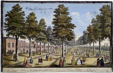 St James' Palace and Park, London, showing formal planting of trees in avenues, 1750. Artist: Unknown