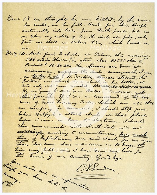 Gordon's diary of the siege of Khartoum, 14th December 1884. Artist: General Gordon