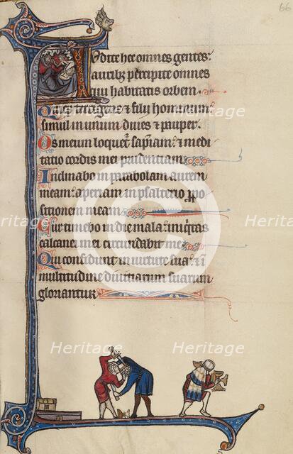 Initial A: A Devil Takes the Soul of a Dying Man; Bute Psalter, text and illumination about 1285. Creator: Bute Master.