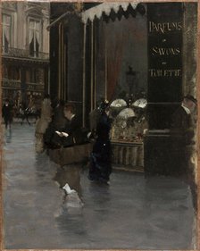 The Violet perfumery, at the corner of boulevard des Capucines and rue Scribe, c1880. Creator: Giuseppe de Nittis.
