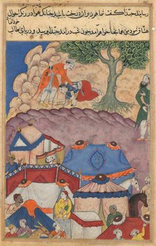 Page from Tales of a Parrot (Tuti-nama): Twenty-fourth night: Habbaza meets Bashir…, c. 1560. Creator: Unknown.