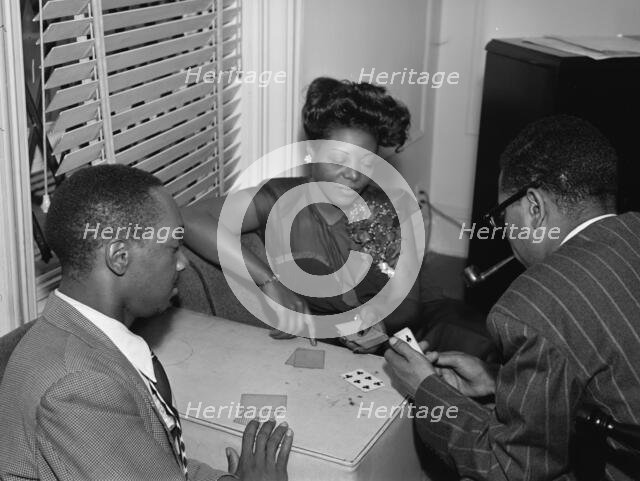 Portrait of Tadd Dameron, Mary Lou Williams, and Dizzy...Mary Lou Williams' apartment, N.Y., 1947. Creator: William Paul Gottlieb.