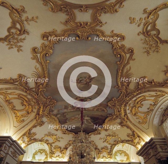 Detail of the pictorial decoration of the ceiling of the Fountain Room in the Royal Palace of La …