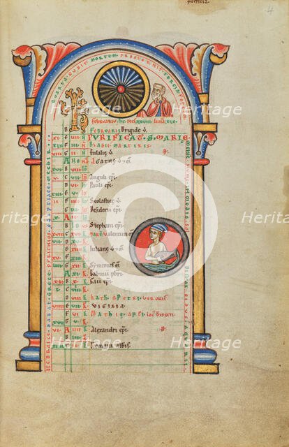 Numa Pompilius; Zodiacal Sign of Aquarius; Stammheim Missal, probably 1170s. Creator: Unknown.