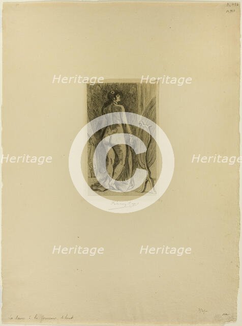 Standing Woman with a Fur, 1879. Creator: Félicien Rops.