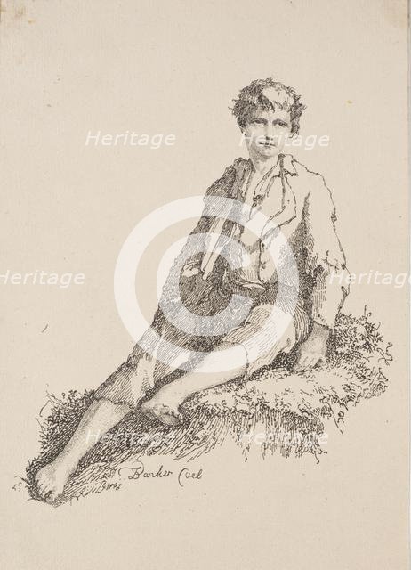 Specimens of Polyautography: Boy Seated on a Grassy Bank, 1803. Creator: Thomas Barker (British, 1769-1847).