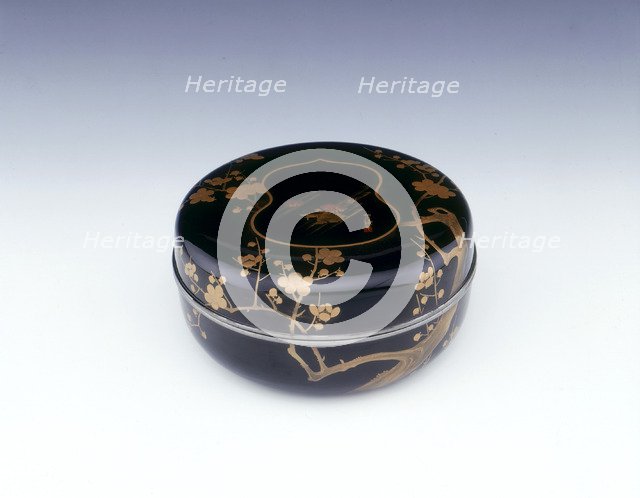 Black lacquer box with cherry tree decoration, Edo Period, Japan, late 19th century. Artist: Unknown