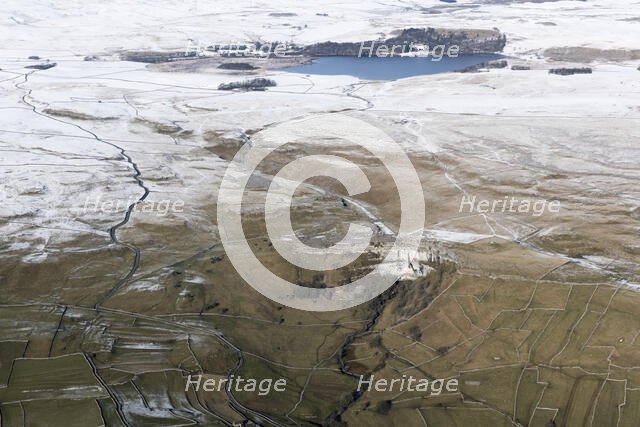 Malham Cove and Malham Tarn with a light dusting of snow, North Yorkshire, 2018. Creator: Emma Trevarthen.