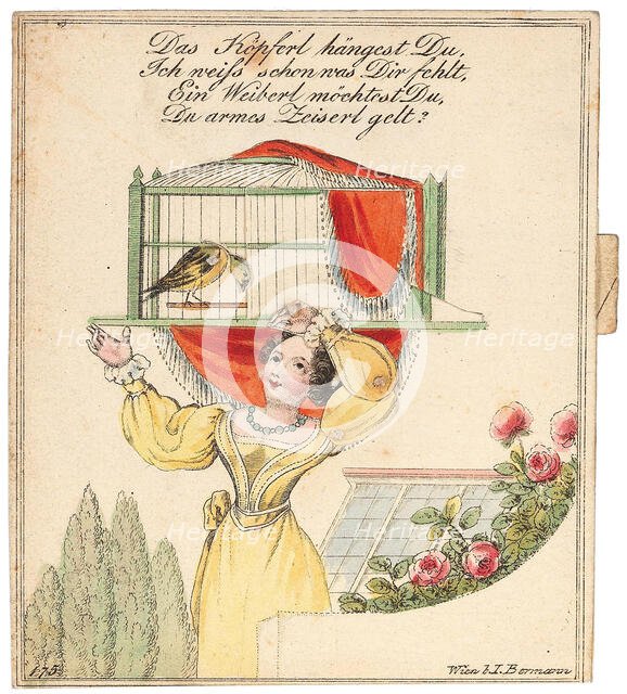 Greeting card. "Your little head is hanging, I know what is wrong with you...", after 1815. Creator: Anonymous.