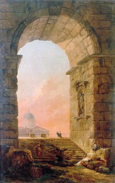 Landscape with an Arch and the St. Peter's Basilica in Rome', 1773. Creator: Robert, Hubert (1733-1808).